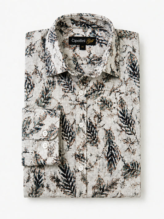 Autumn Leaves Bamboo Linen Long Sleeve Shirt