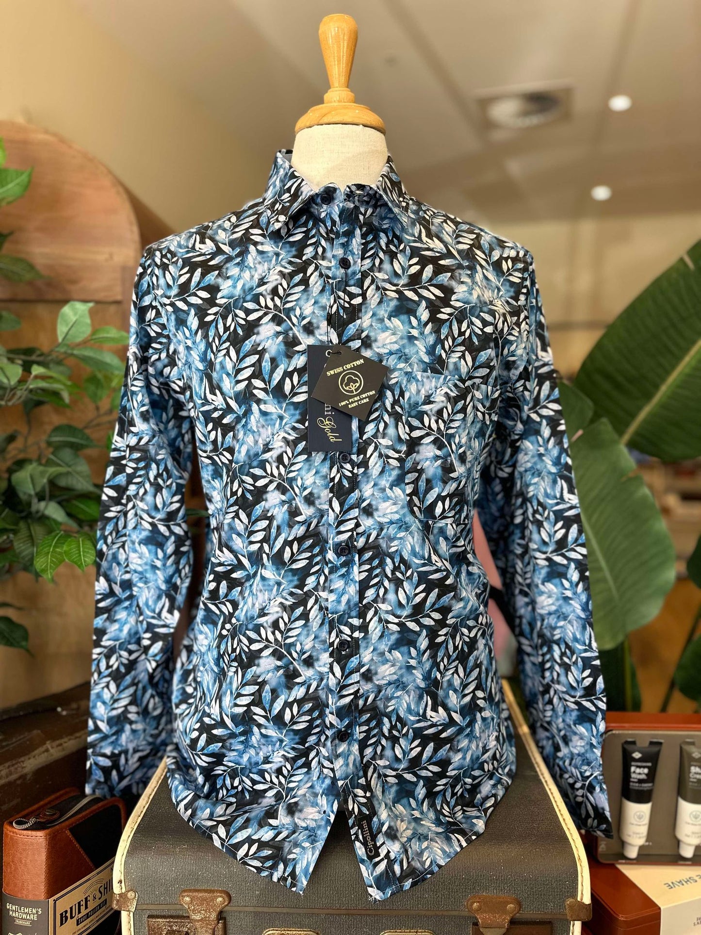 Blue Leaves Swiss Shirt