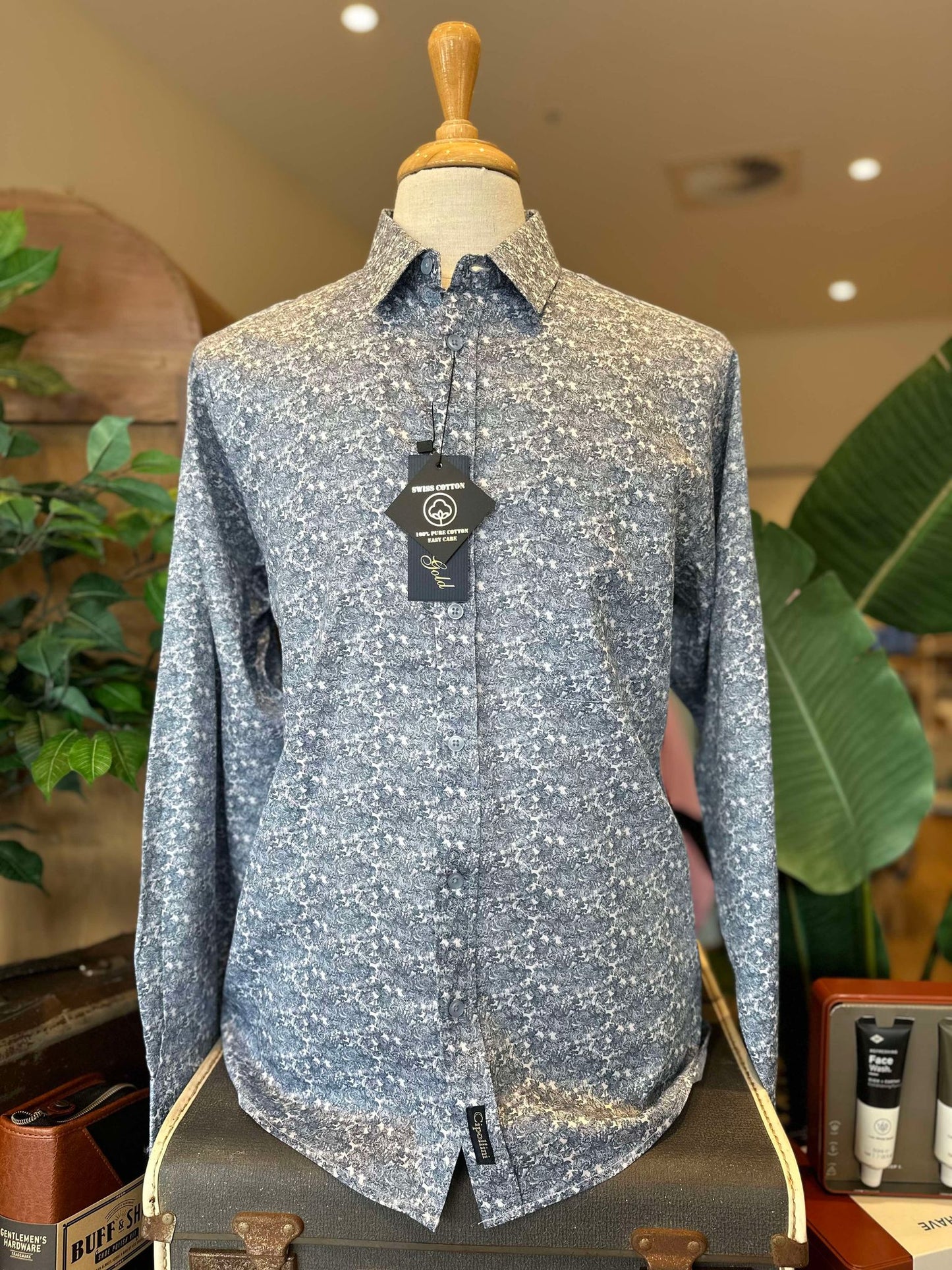 Denim Floral Swiss Shirt