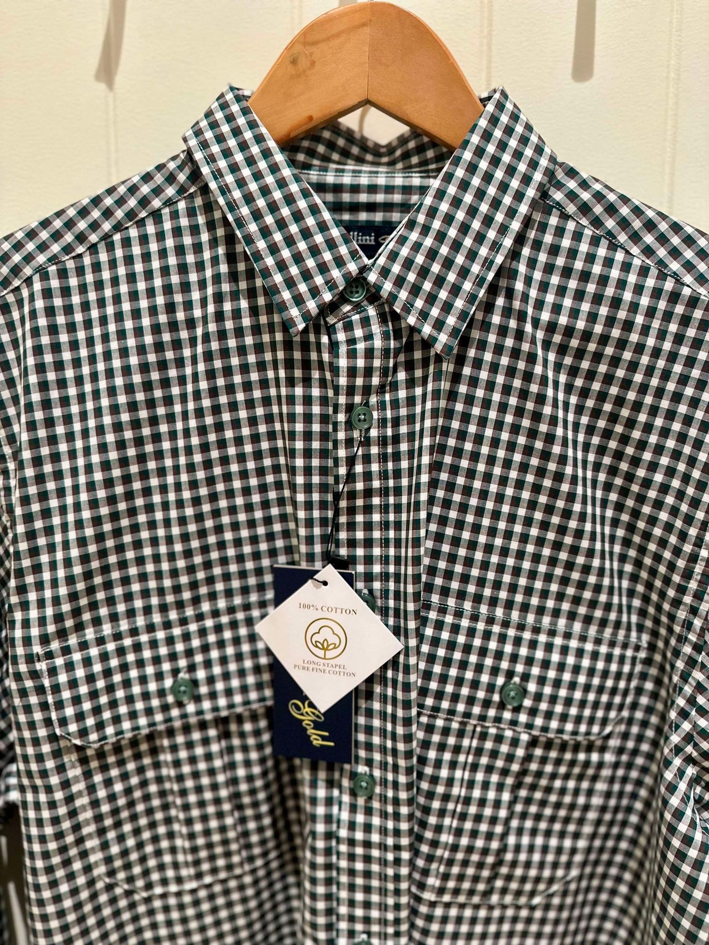 Bottle Green and Tan Double Pocket Shirt