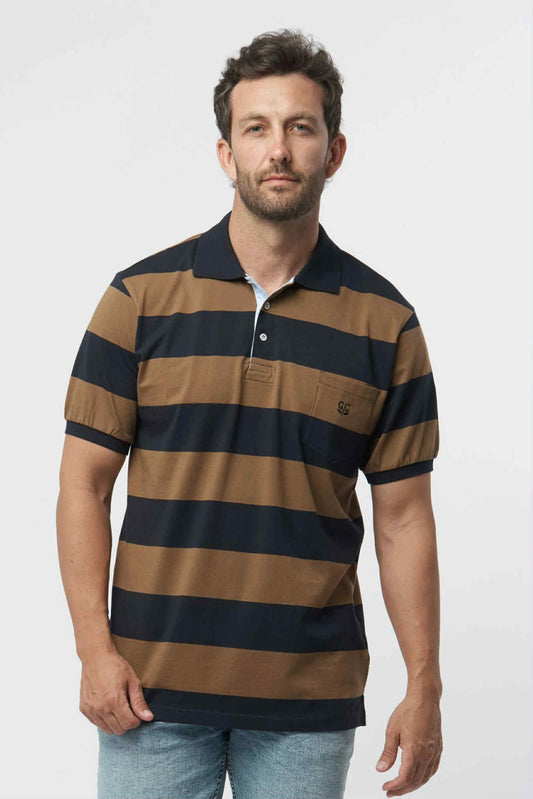 Navy Brown Cotton Polo