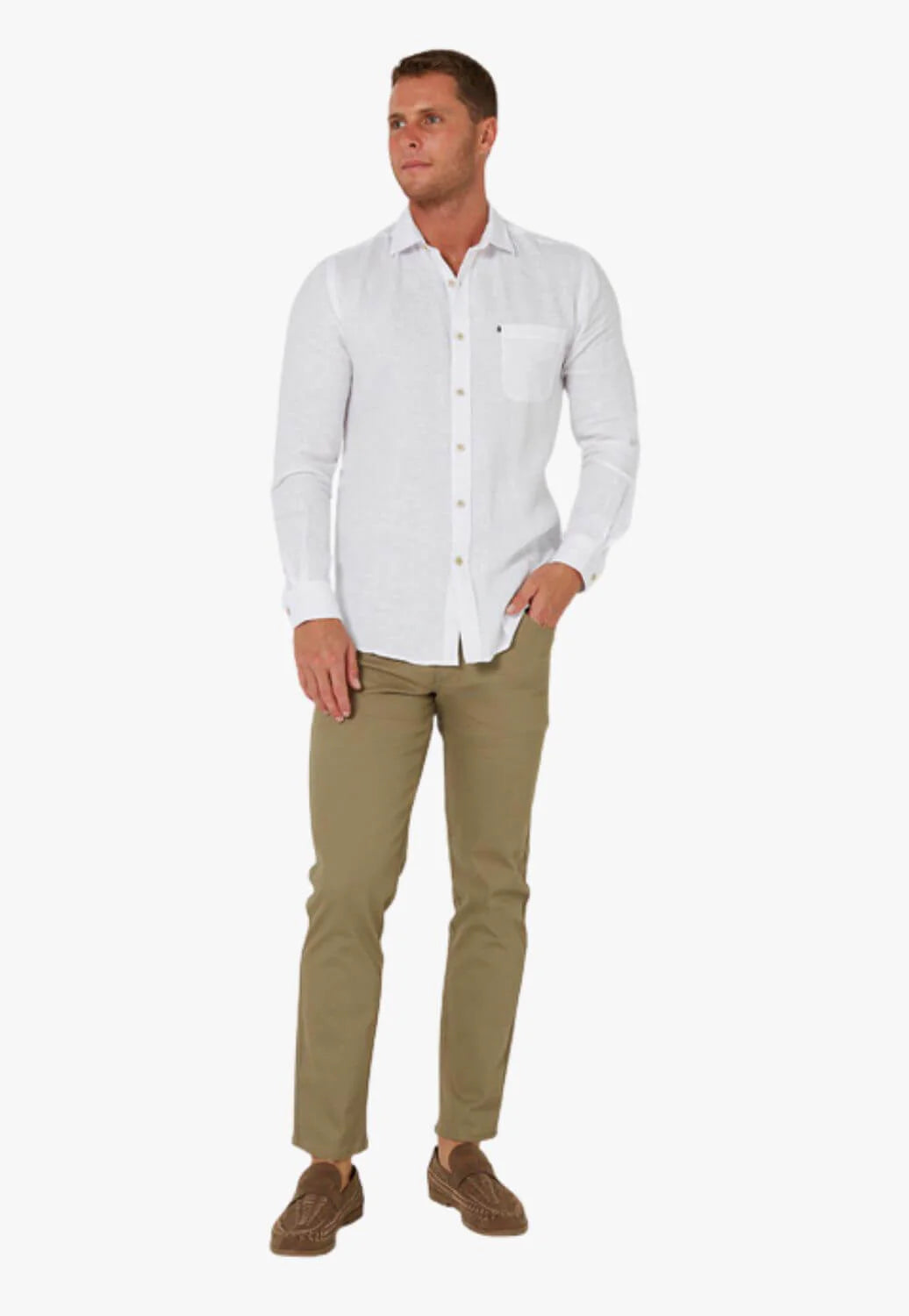 100% Linen White Long Sleeve Shirt