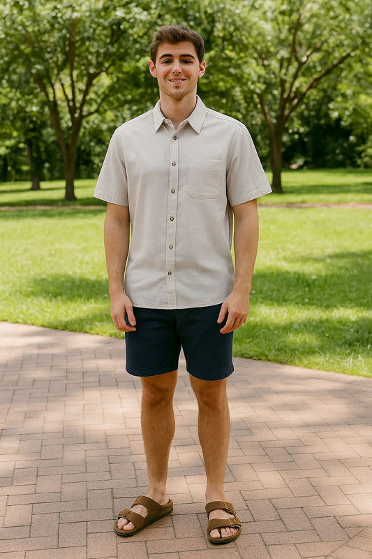 Bone Bamboo Linen Short Sleeve Shirt