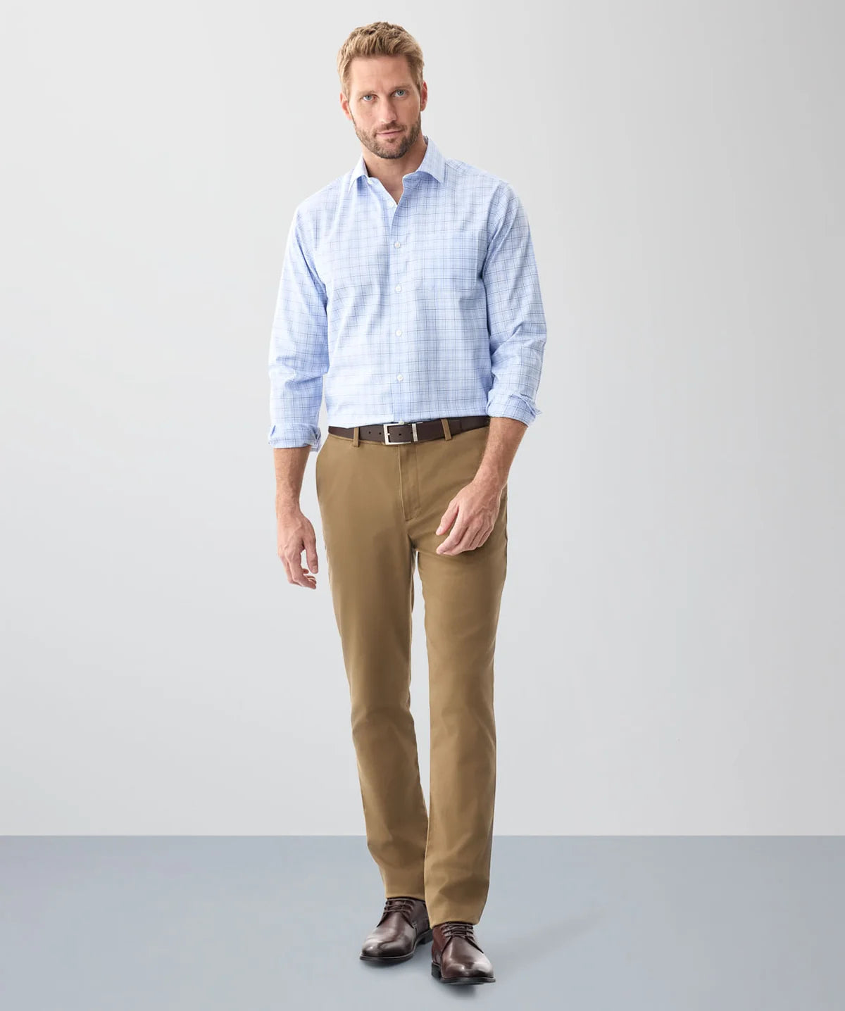 Blue Non Iron Twill Check Long Sleeve Shirt