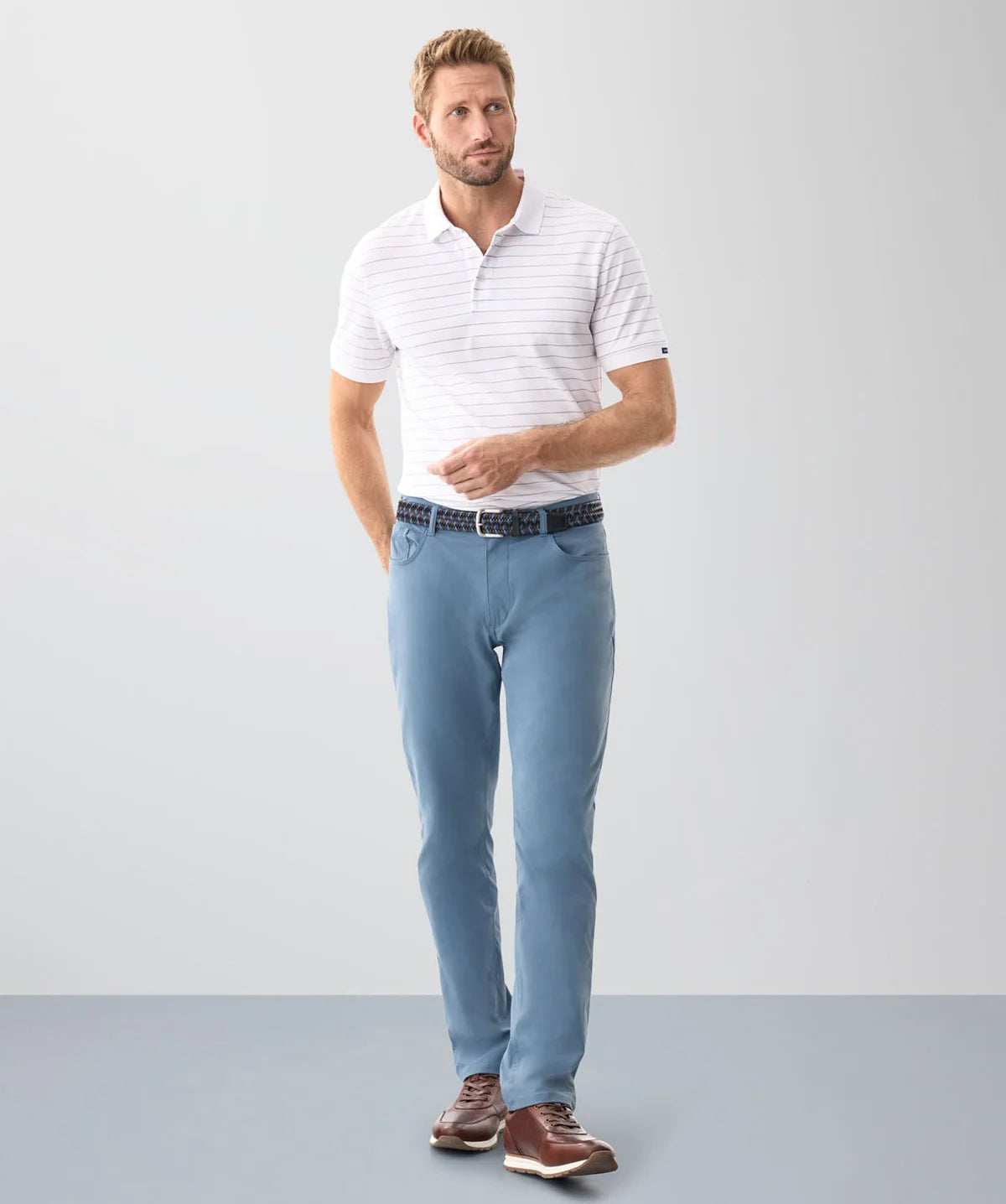 White Pique Striped Polo