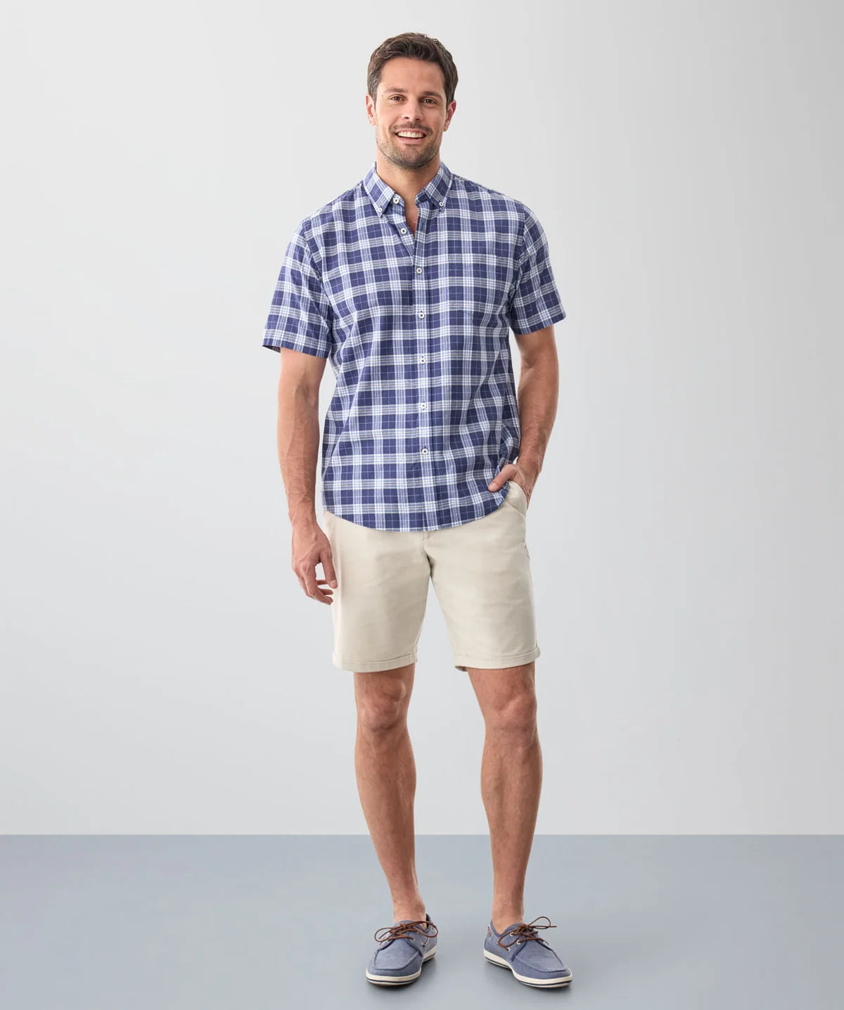 Navy Casual Cotton Slub Short Sleeve Shirt
