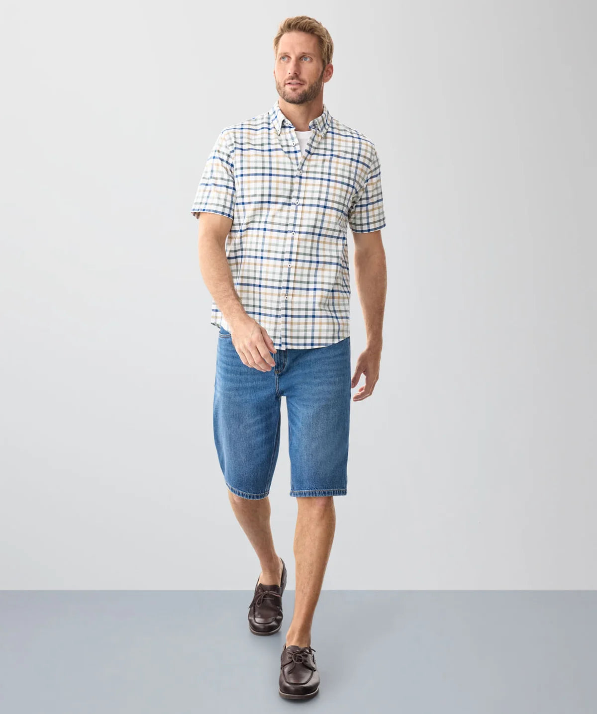 Multi Casual Slub Short Sleeve Check Shirt