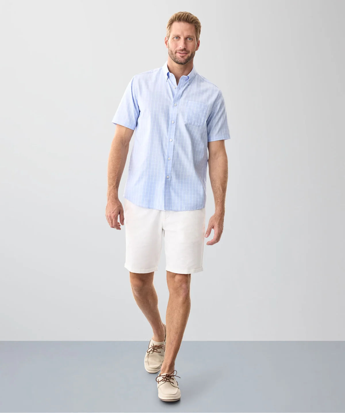 Sky Blue Easy Care Dobby Check  Short Sleeve Shirt