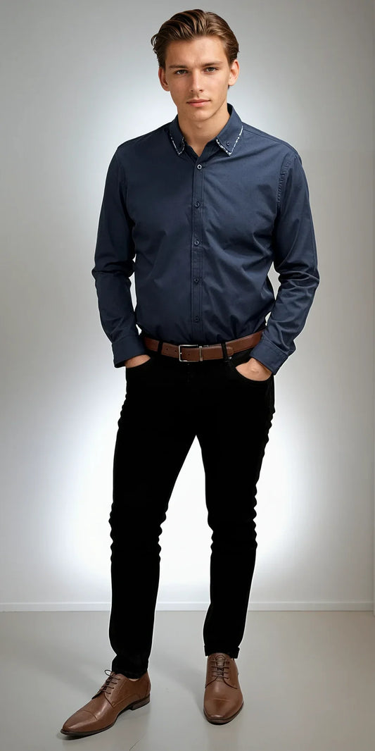 Navy Trim Dress Shirt