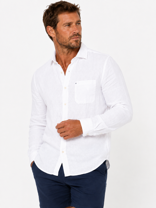 White Pure Linen Long Sleeve Shirt