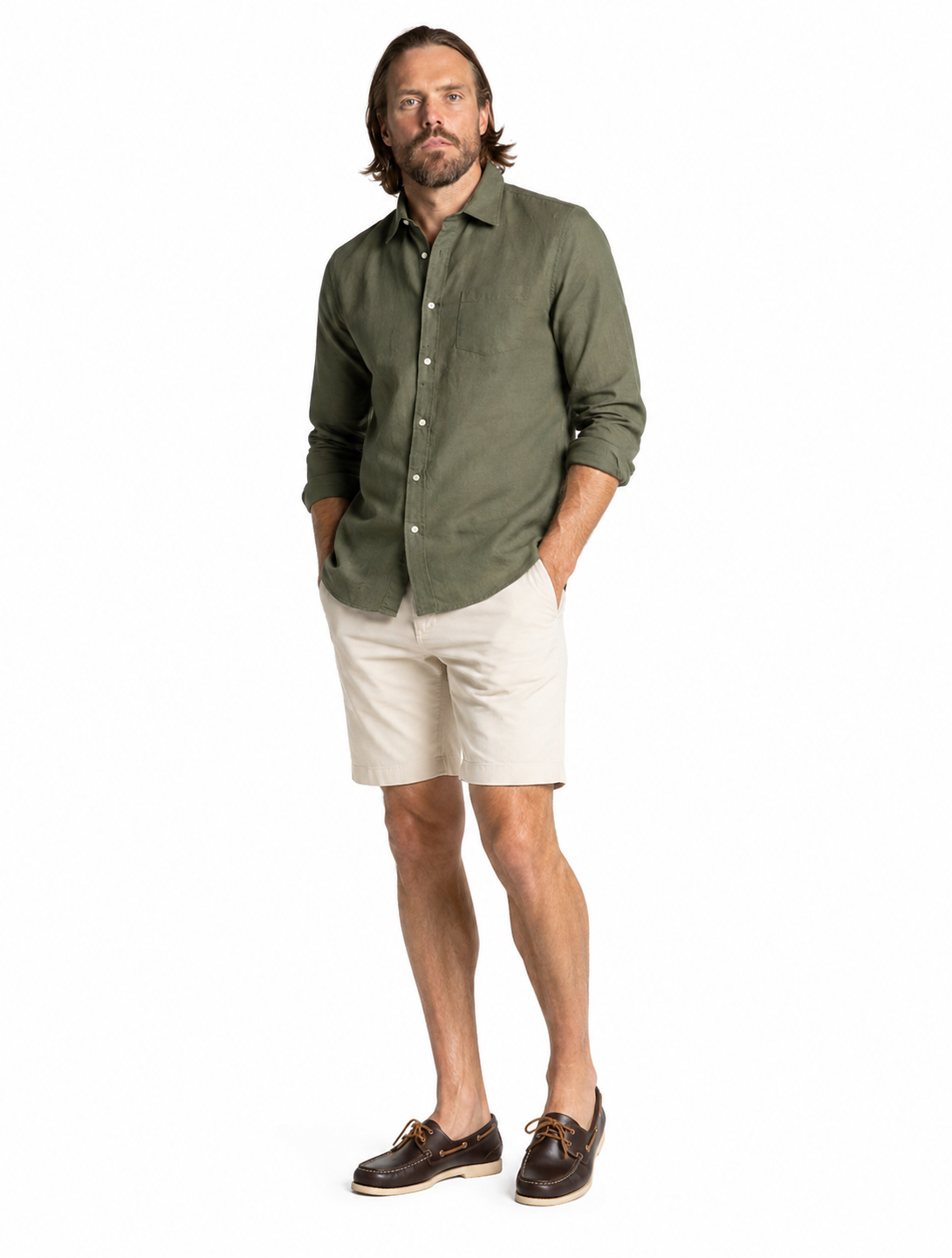 Khaki Long Sleeve Linen Shirt