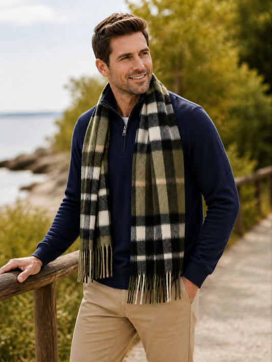 Thomson Olive Scottish Tartan Lambs Wool Scarf