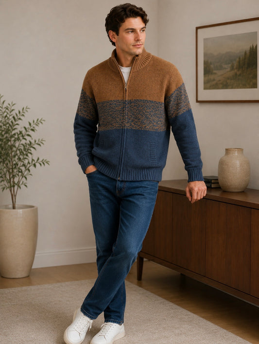 Kanan Cognac Full Zip Cardigan