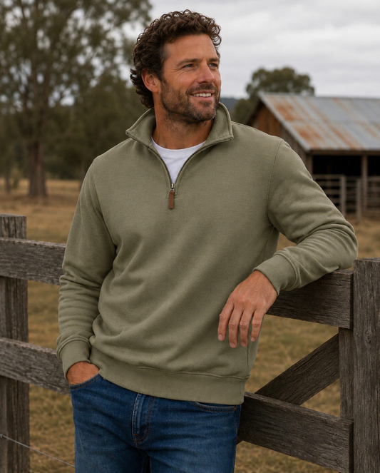 Olive 1/4 Zip Fleece Sweater