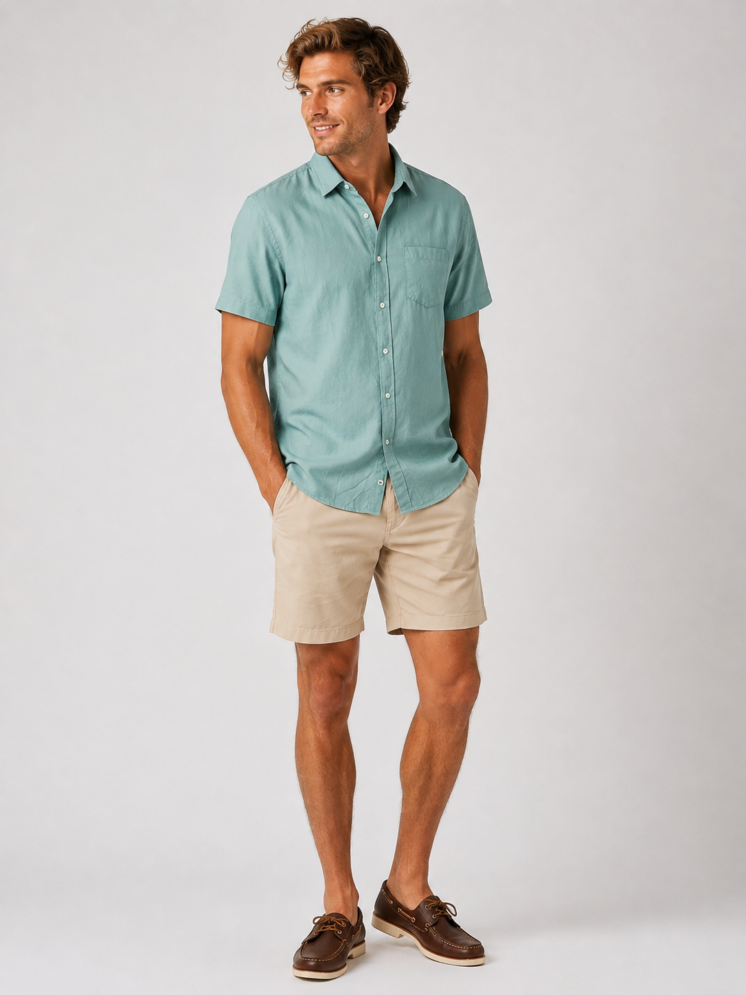 Teal Short Sleeve Linen Shirt