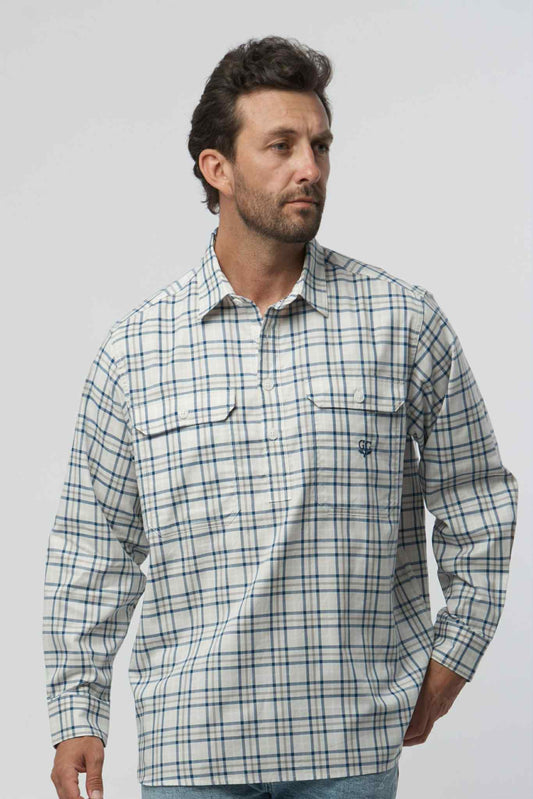 Beige Navy Double Pocket Shirt