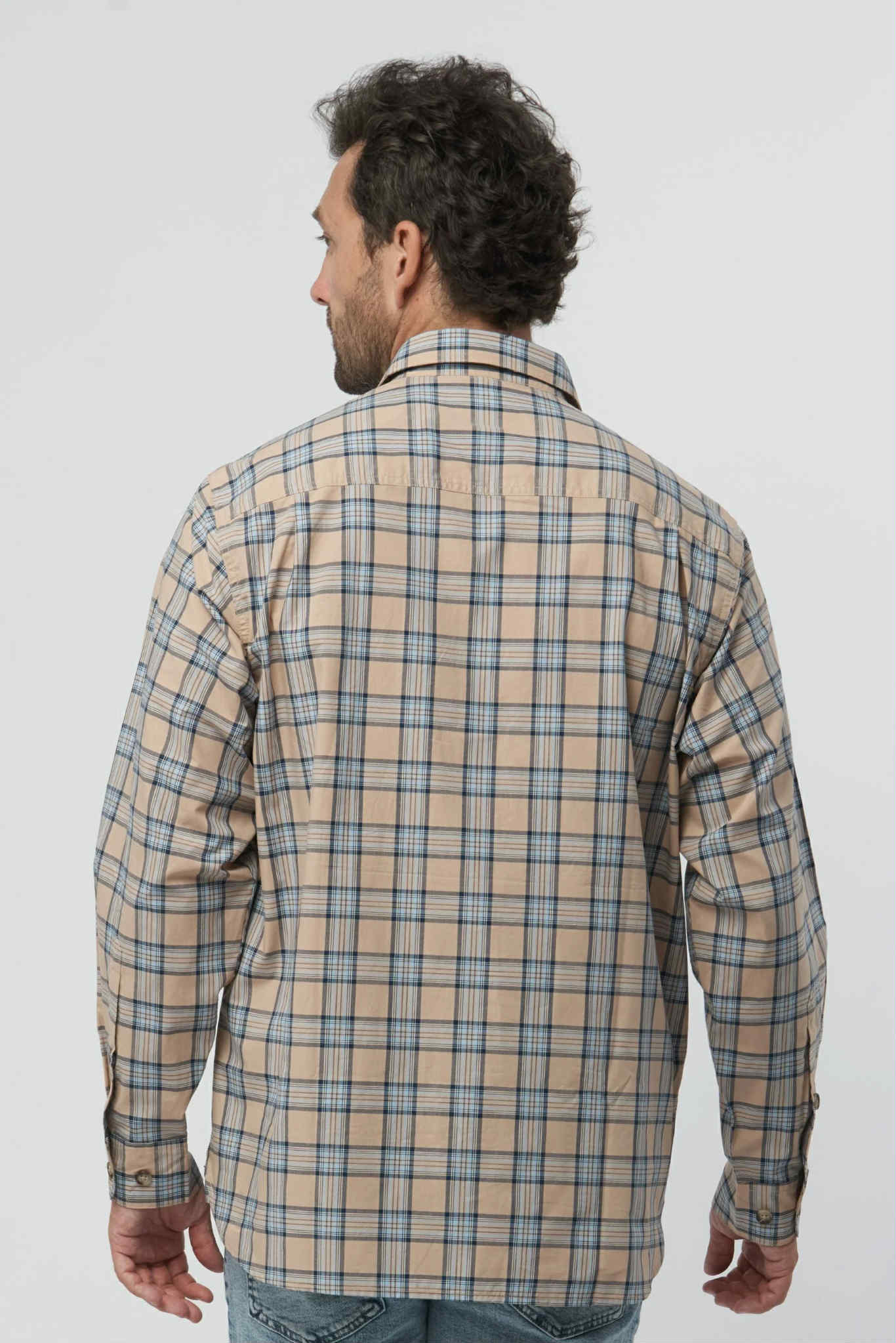 Brown Navy Half Placket Double Pocket Shirt