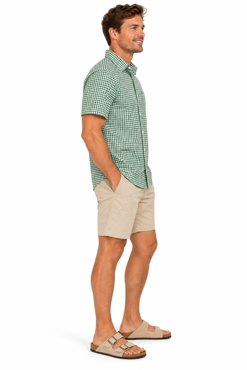 Green Gingham Short Sleeve Cotton Shirt