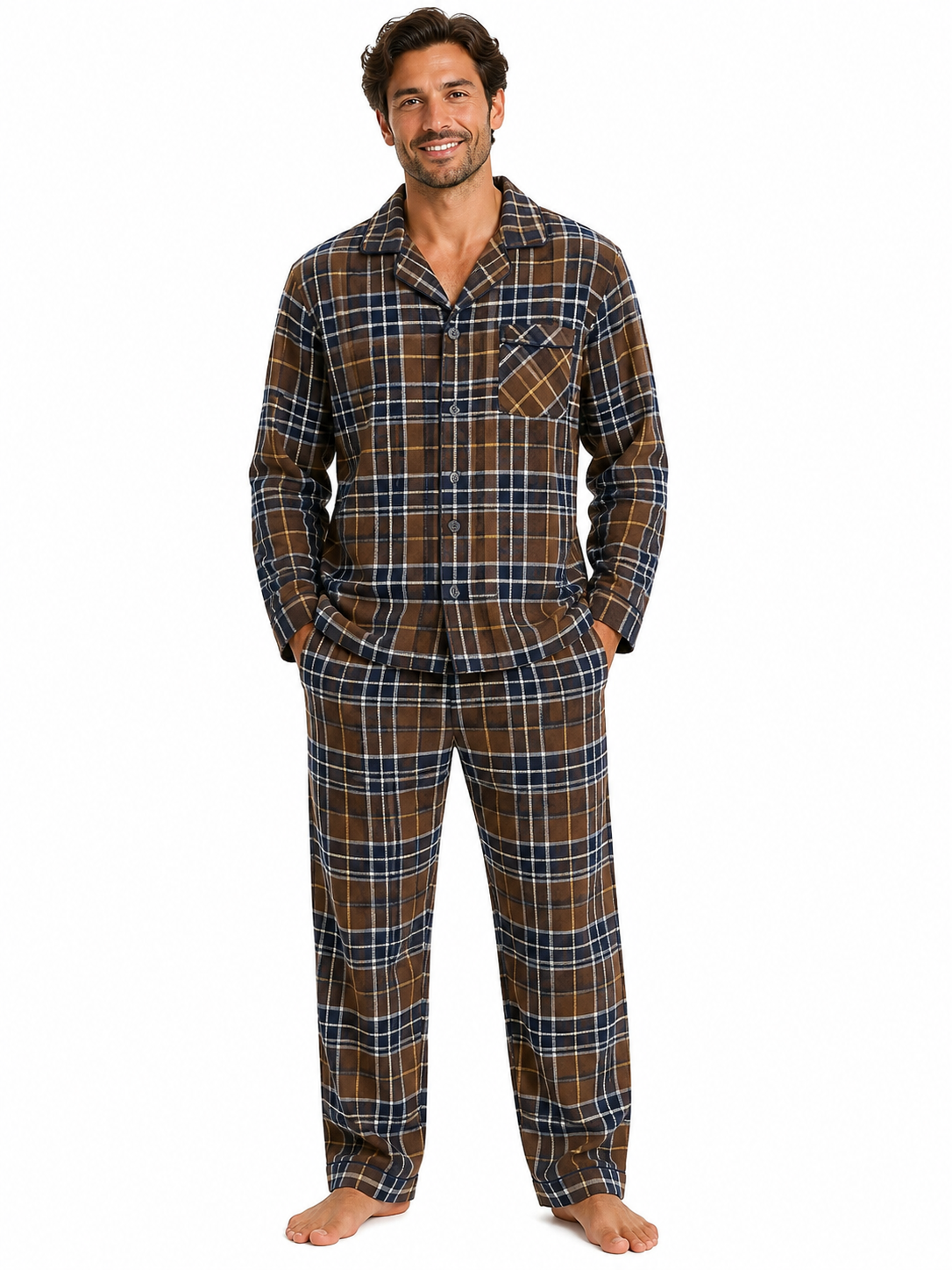 Chocolate & Navy Mens Flannelette Pyjamas