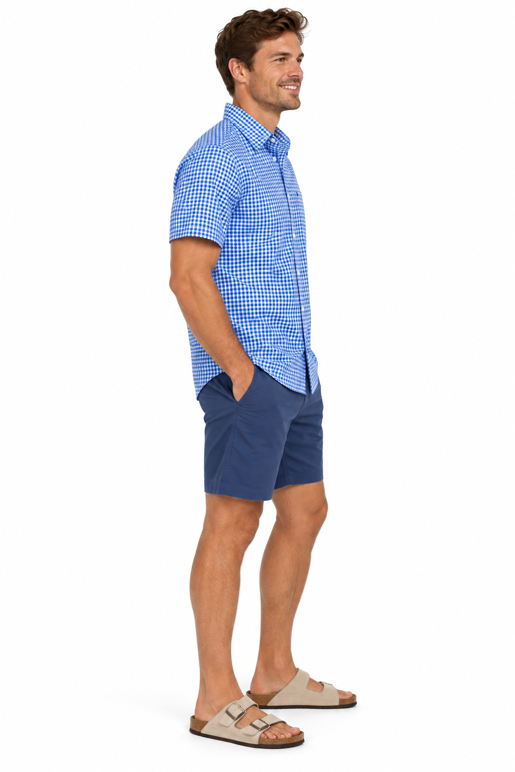 Blue Gingham Short Sleeve Cotton Shirt
