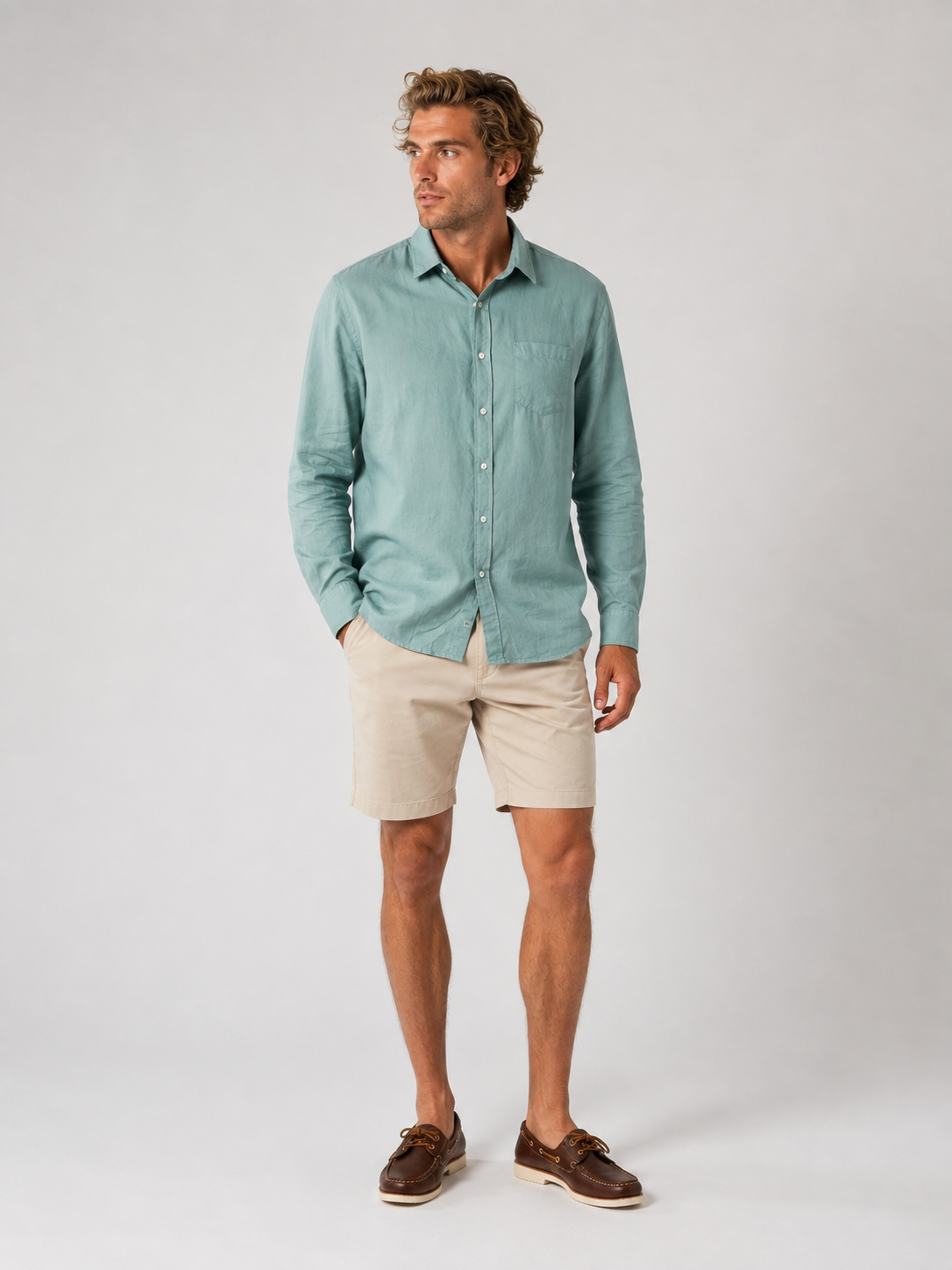 Teal Long Sleeve Linen Shirt