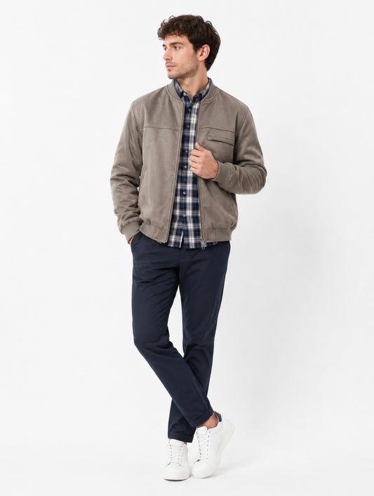 Pewter Suede Bomber Jacket
