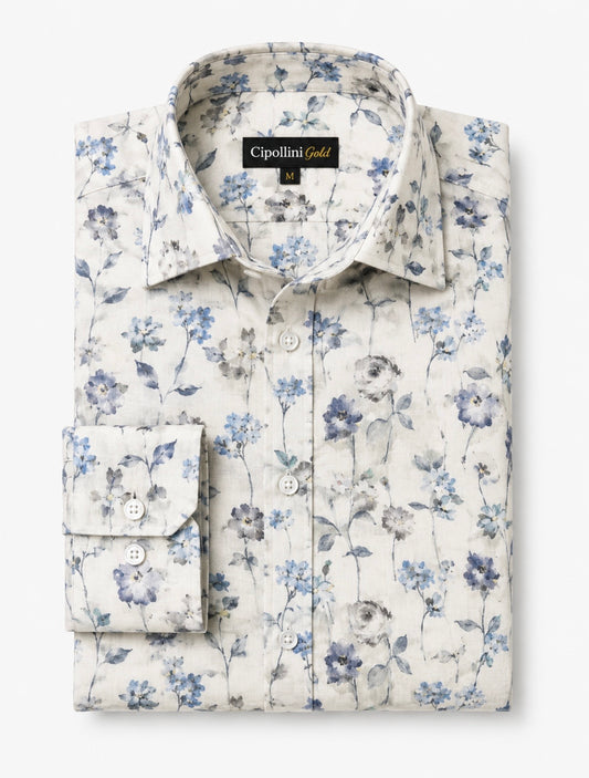 White Mauve Linen Bamboo Long Sleeve Shirt
