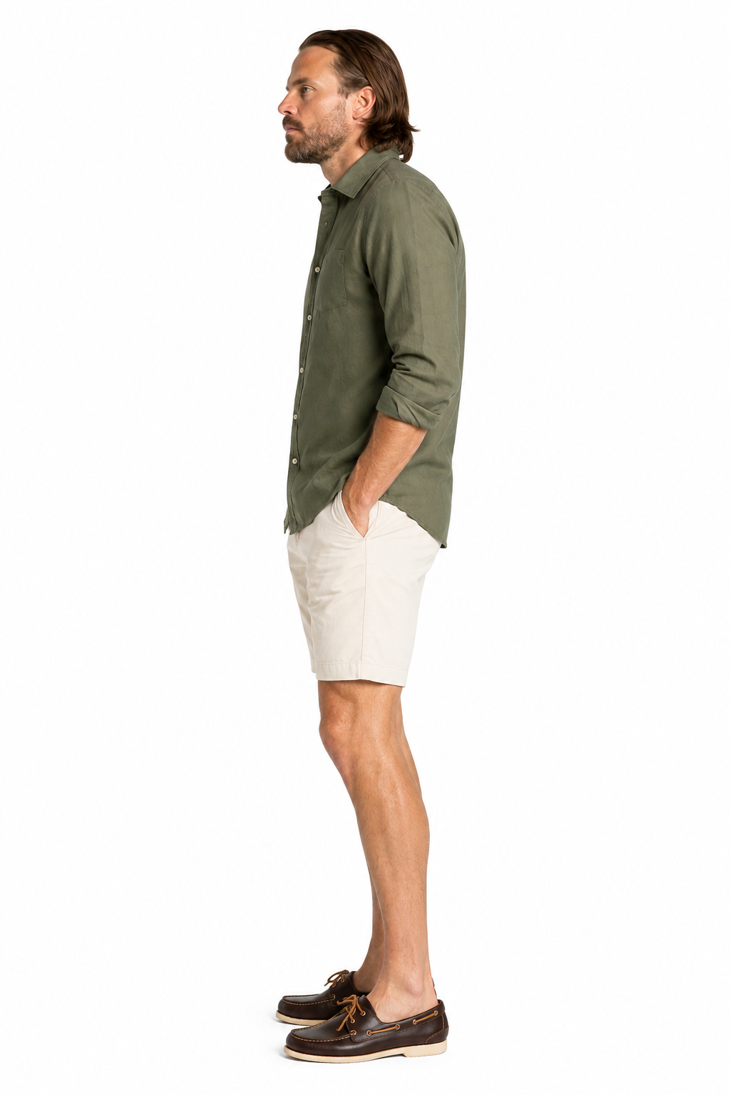 Khaki Long Sleeve Linen Shirt