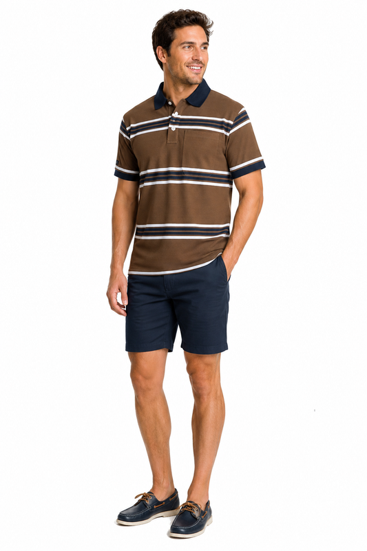 Navy & Brown Stripe Polo