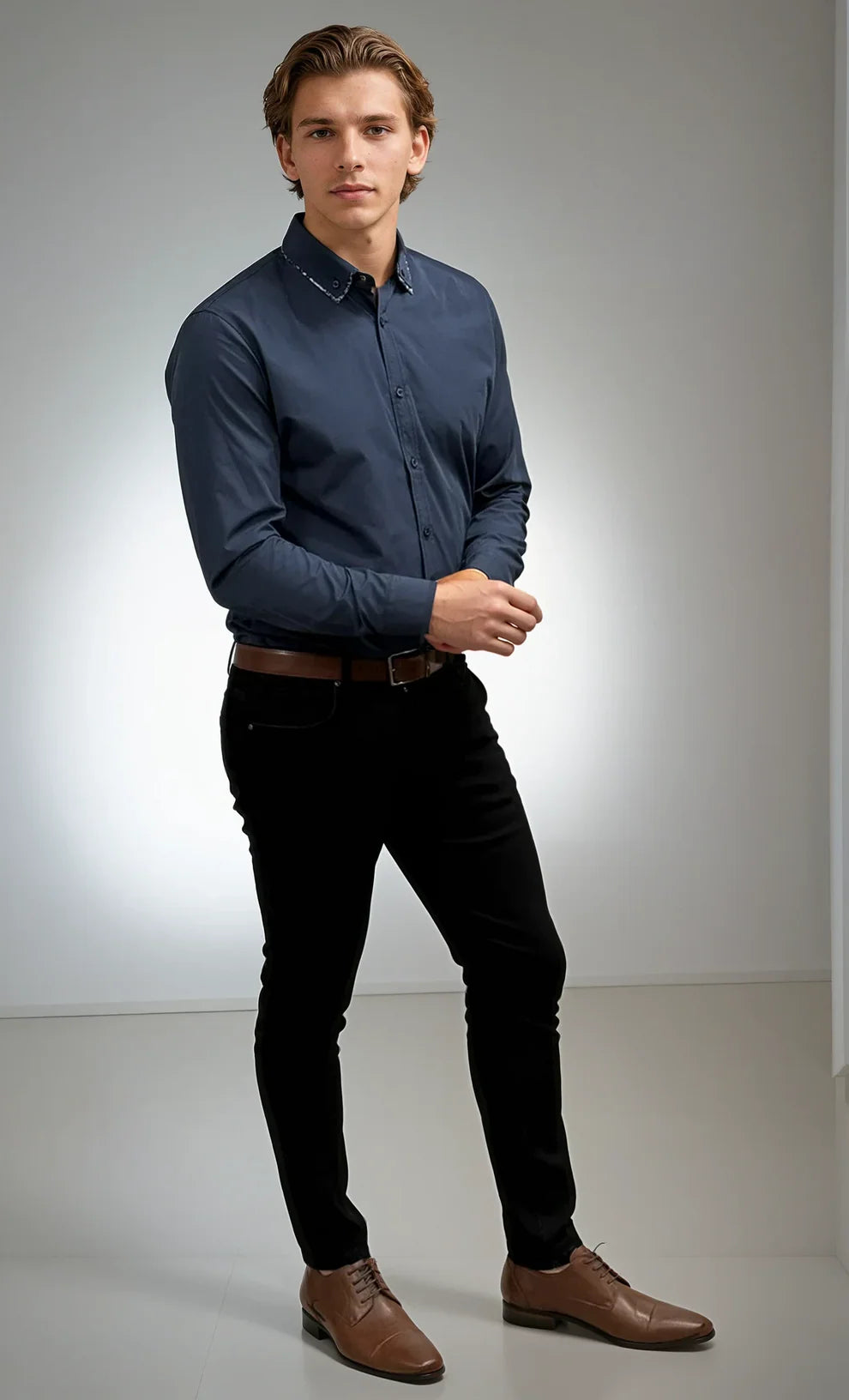Navy Trim Dress Shirt