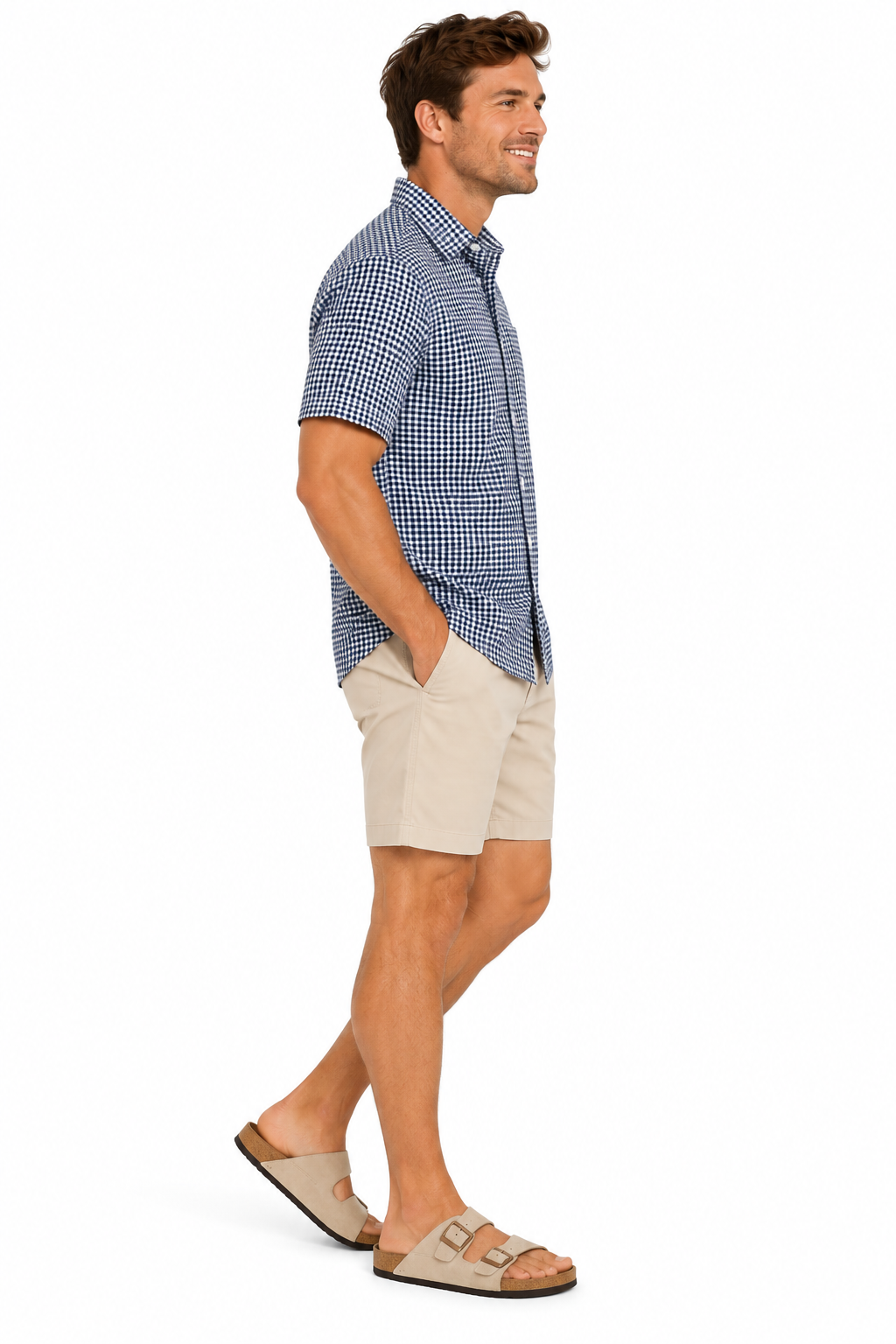 Navy Gingham Short Sleeve Cotton Shirt