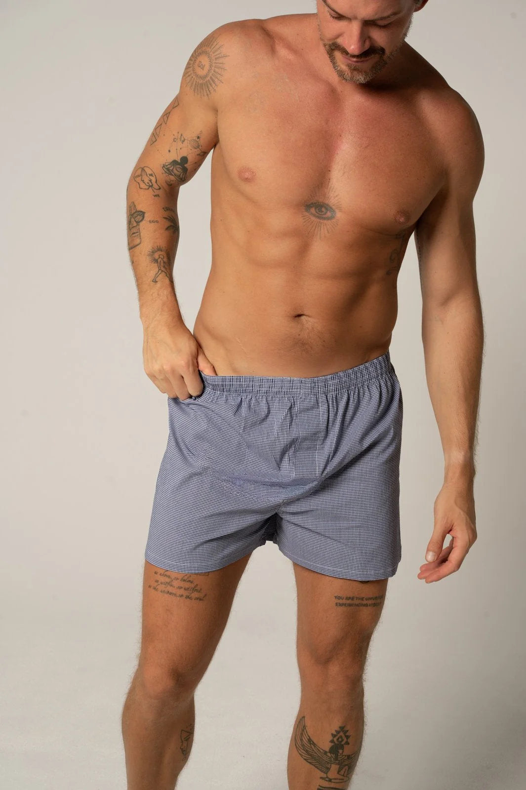 Navy Checks Cotton 2 Pack Boxer Shorts
