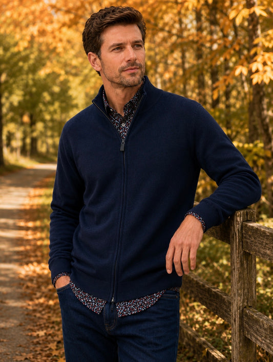 Navy Wool Blend Cardigan