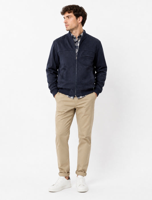 Navy Suede Bomber Jacket