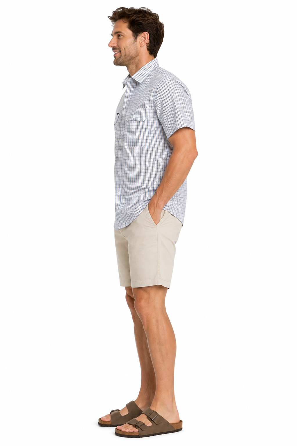 Short Sleeve Double Pocket Sand & Navy Shirt