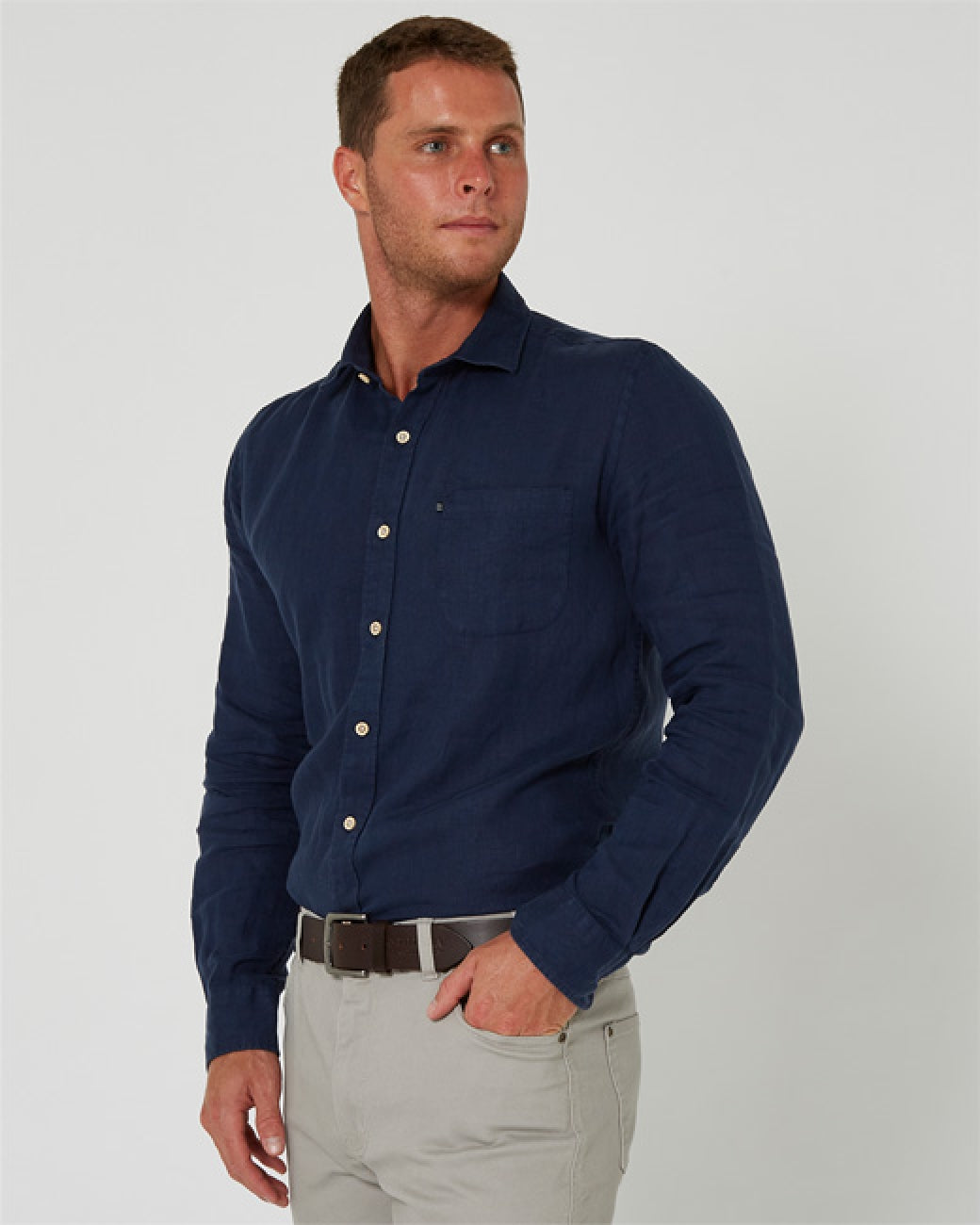Navy French Linen Shirt