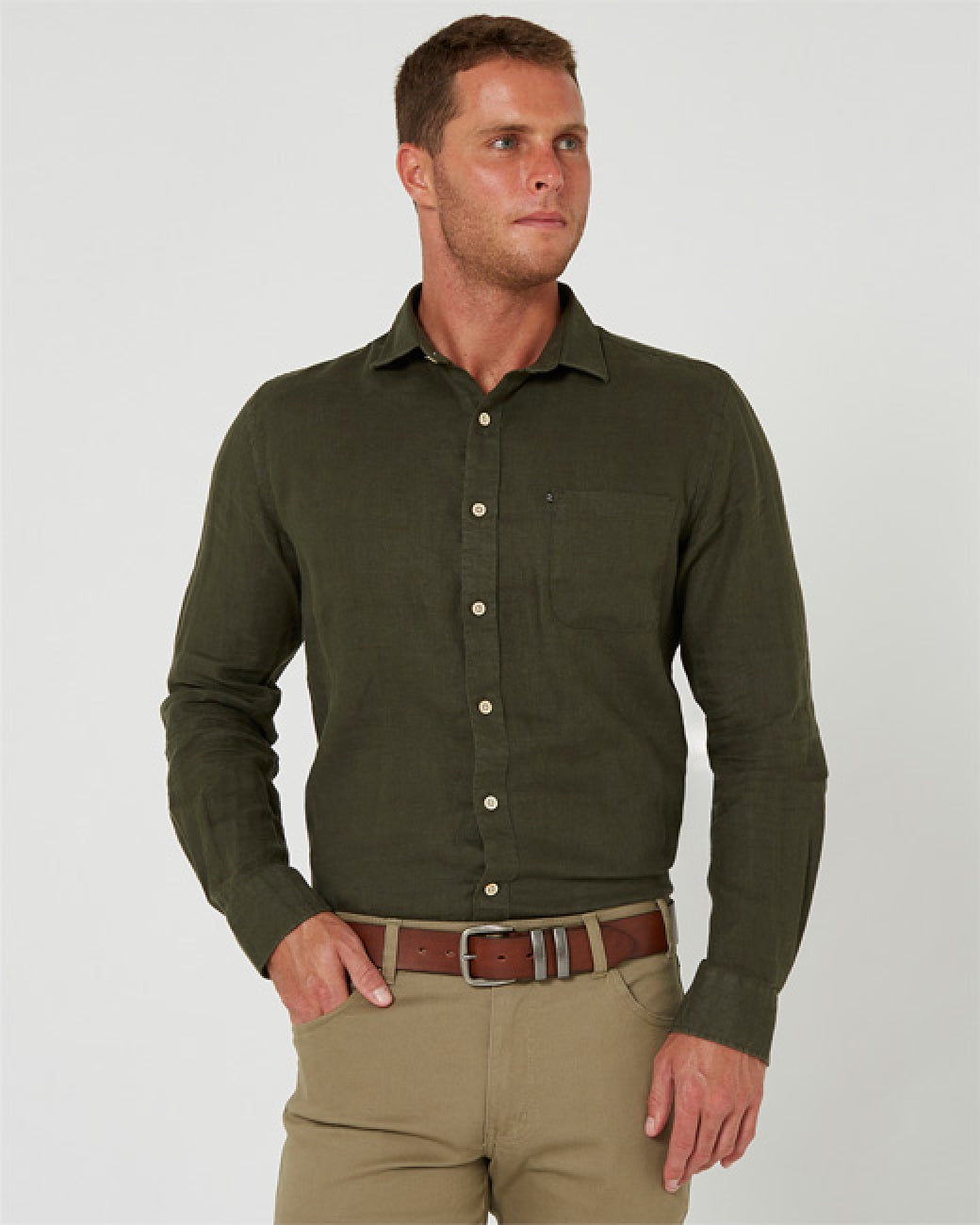 Olive French Linen Shirt