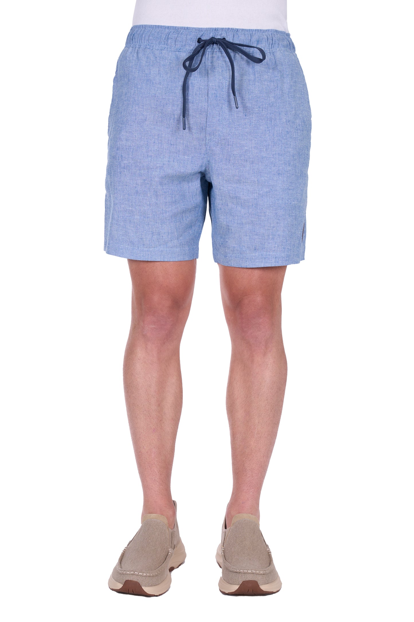 Chambray  Blue Linen Shorts
