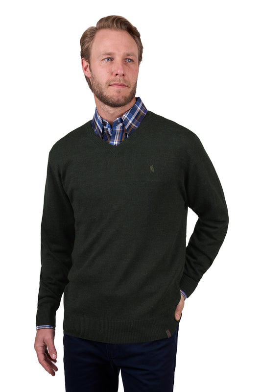 Olive Wool V-Neck Sweater