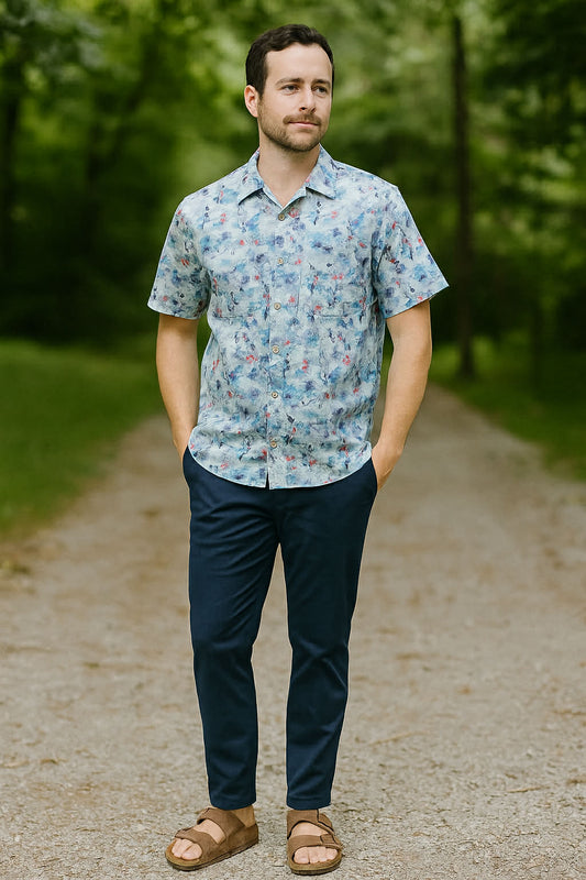 Blue Multi Bamboo Linen Shirt