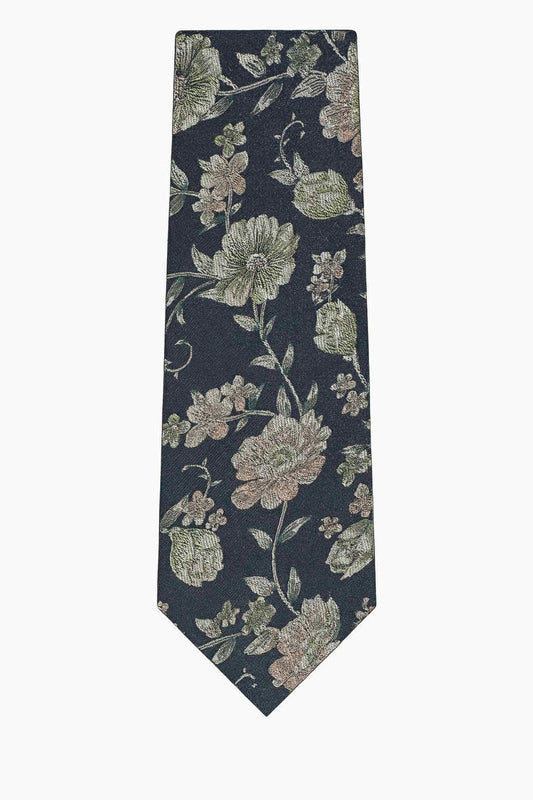 Silver Floral Silk Tie