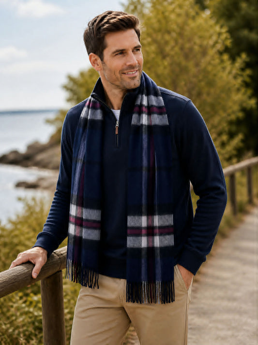 Thomson Grey Scottish Tartan Lambs Wool Wide Scarf