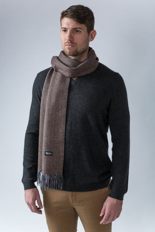 100% Lambswool Chocolate Hounds Tooth Scarf