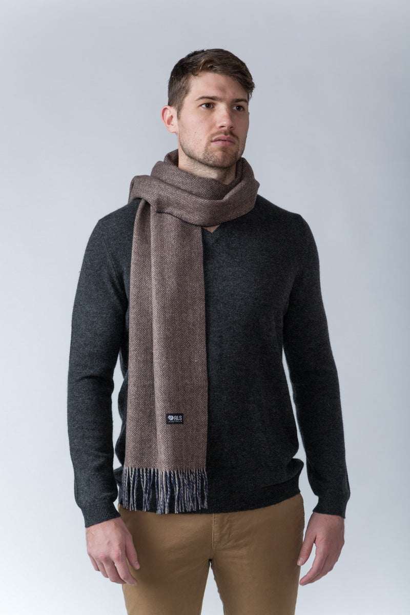 100% Lambswool Chocolate Hounds Tooth Scarf