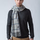 100% Lambswool Grey Navy Plaid Scarf