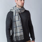 100% Lambswool Grey Navy Plaid Scarf