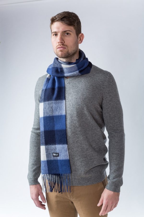 100% Lambswool Blue Plaid Scarf
