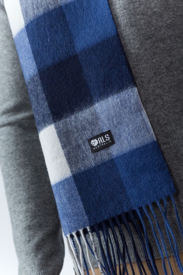100% Lambswool Blue Plaid Scarf