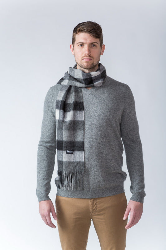 100% Lambswool Charcoal Plaid Scarf