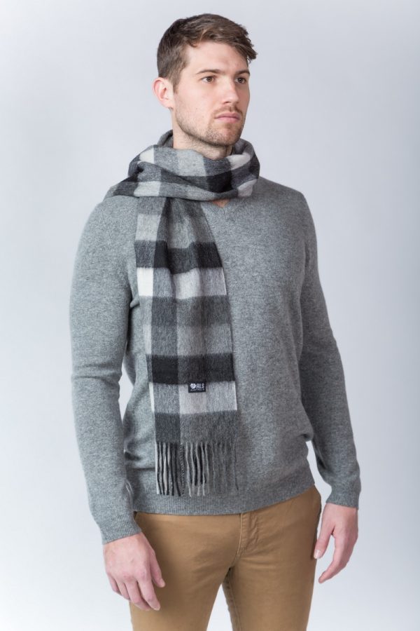 100% Lambswool Charcoal Plaid Scarf